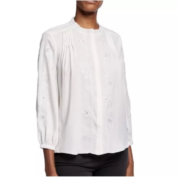 JOIE Teda Floral Embroidered Hidden Button Down Blouse Off White/White Top - Picture 1 of 8